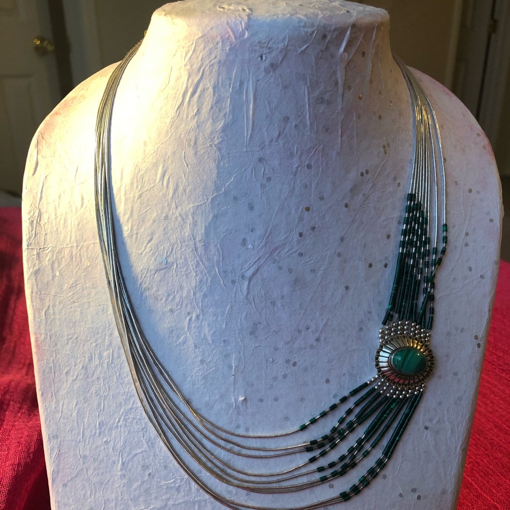 Vintage Green Malachite Native American Necklace